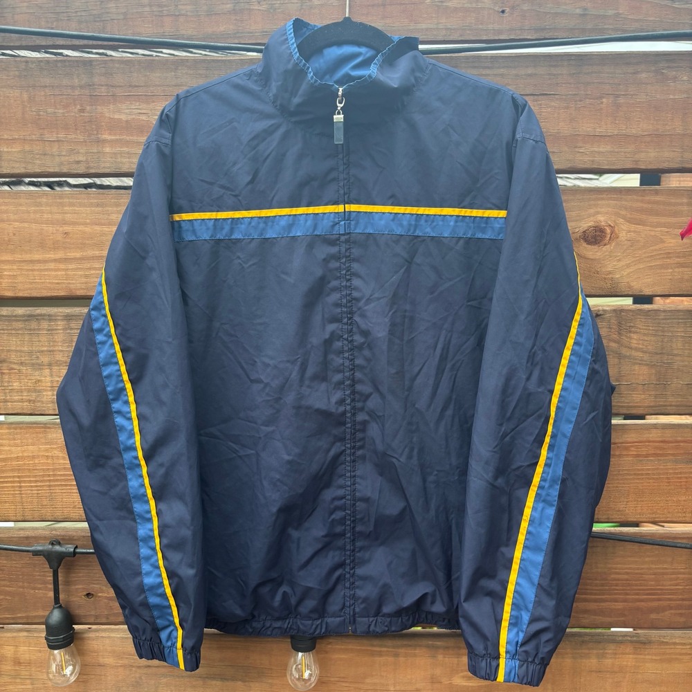 Ashford Sport Windbreaker Jacket Mens M Navy Blue Yellow Stripe Excellent Zip Up